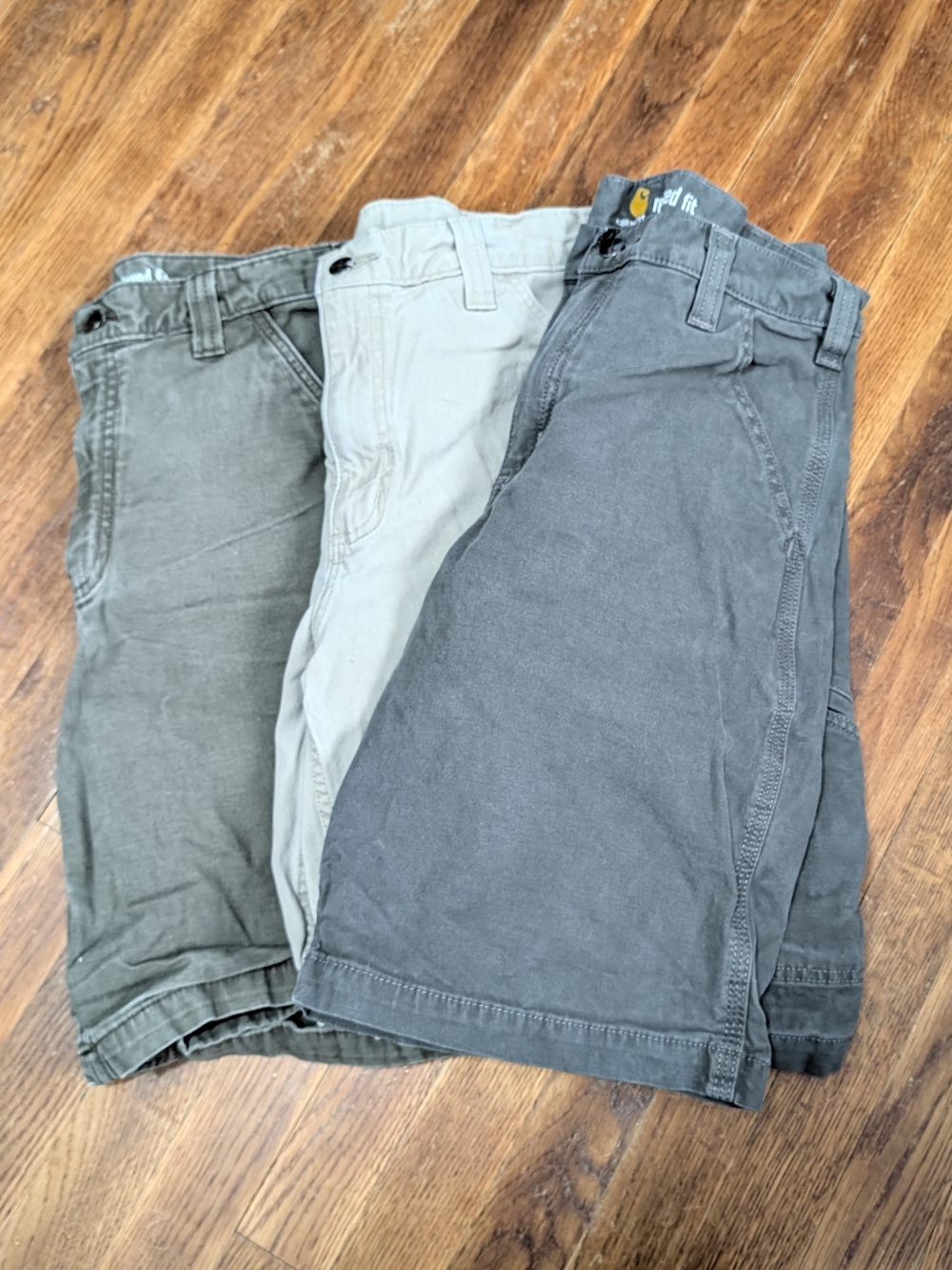 Carhartt Men's 3 Pair Relaxed Fit Canvas Work Shorts Sz 32 Gray, Green, Khaki